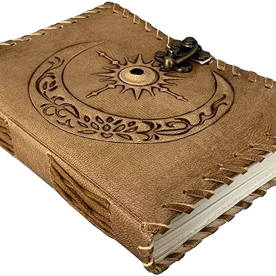 Handmade Leather Journal with Sun Moon Stone Design Personalized Sketchbook and Notebook for Office or Personal Use Gift Diary