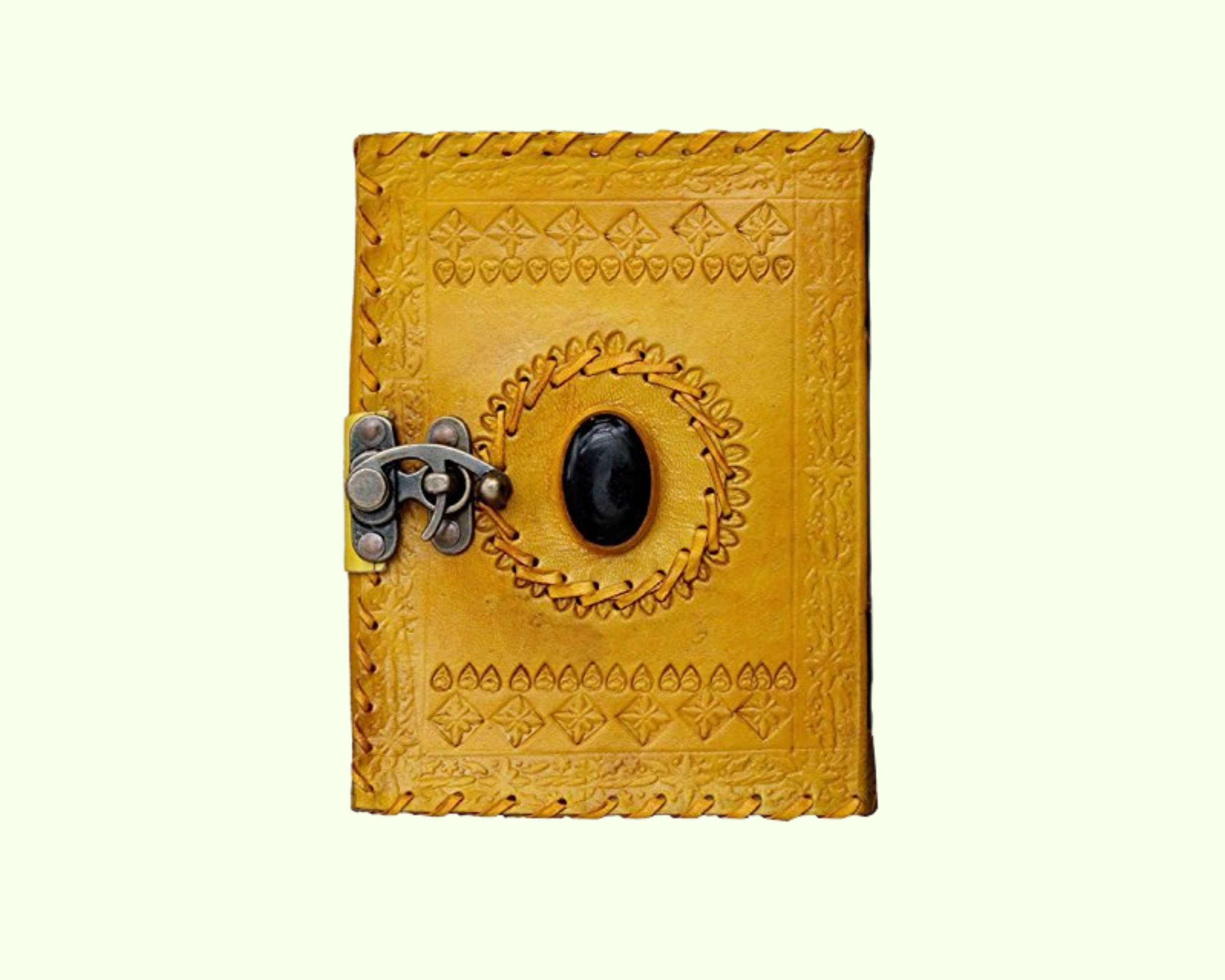 Luxury 100-Page A5/A4 Size Hardcover Spiral Journal Handmade White Cotton Paper Brass C-Lock Genuine Leather Stone Notebook