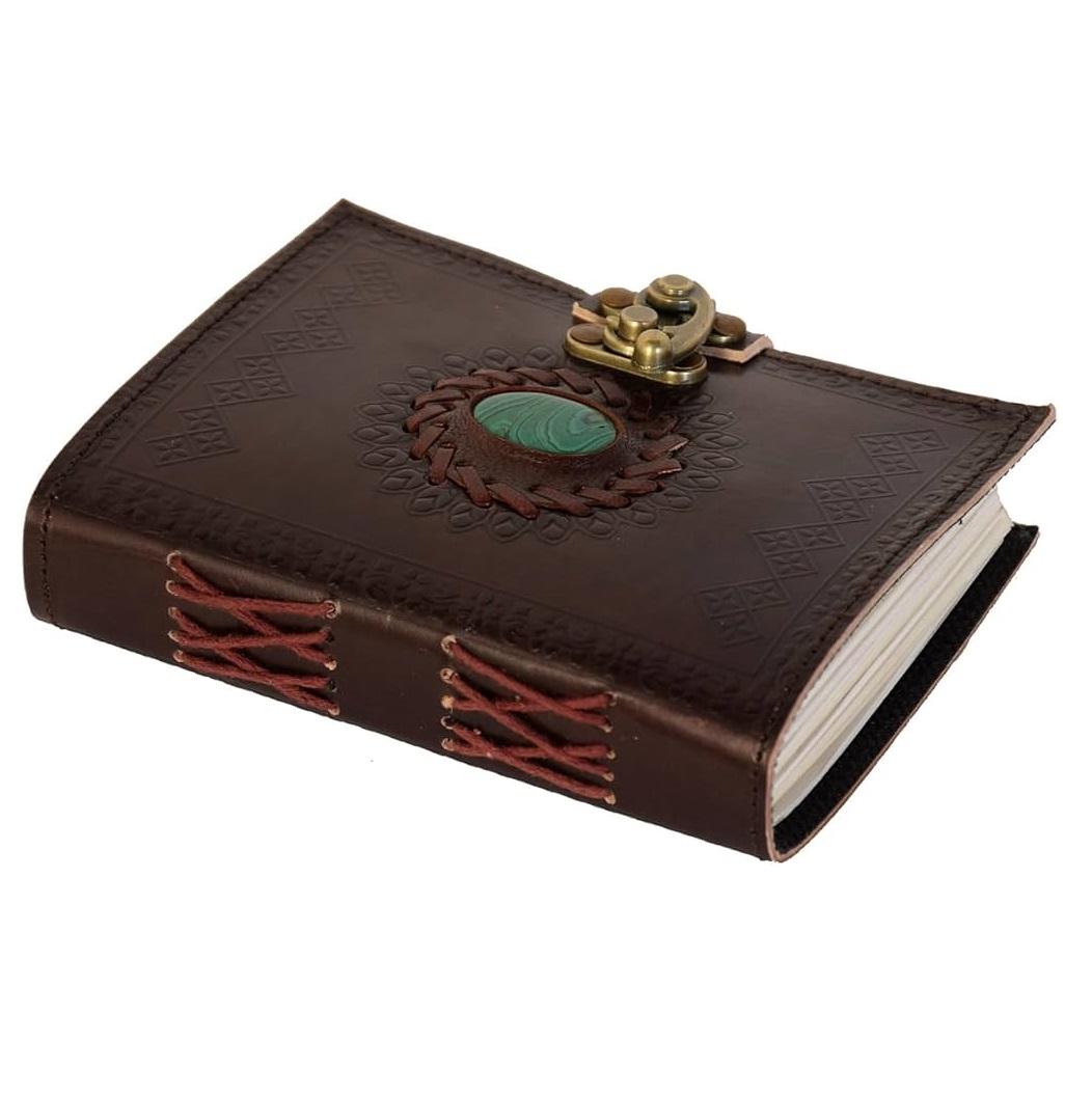 Top Trendy Leather Notebook with Green Stone Clasp A4 Unruled Journal 240 Pages Brown Handicraft Diary at Best Price