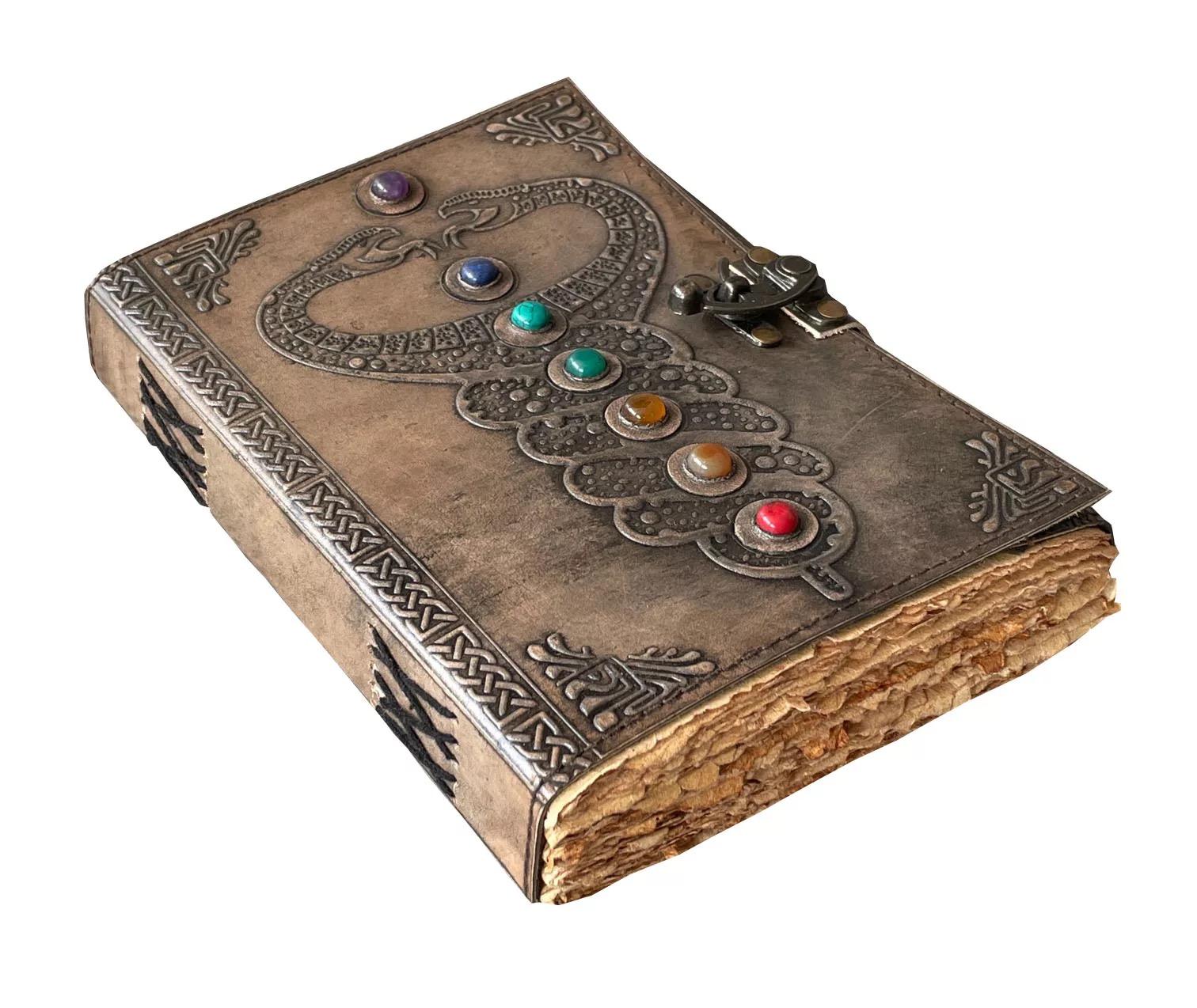 Vintage Leather Journal Seven Stone Retro Travel Diary Handmade 8x6 Inches Paper Notebook Saddle Stitching Bound Sketchbook
