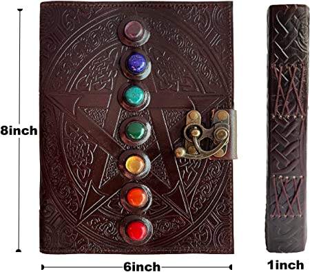 Vintage Seven Stone Dark Leather Handmade Journal Writing Notebook Blank Paper Personal Journal for Writing