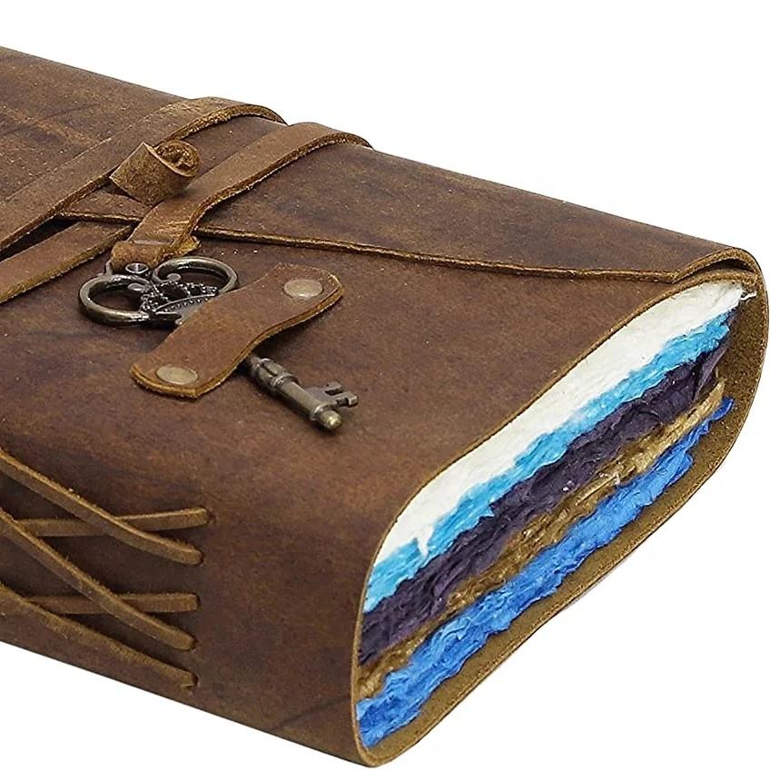 Vintage Leather Journal Antique Handmade Bound Journal with Deckle Edge Paper Diary Leather Sketchbook Drawing Journal Notebook