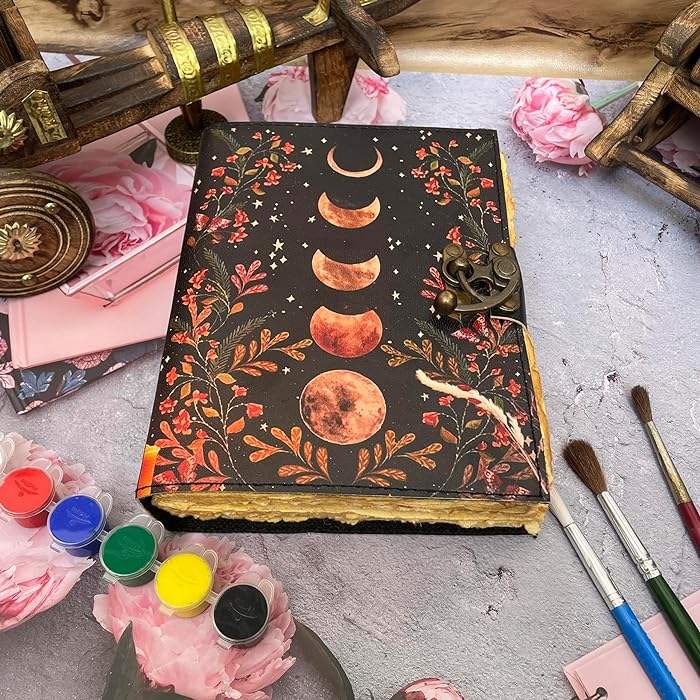 Handmade Cute A3 Leather Journal 120 Unlined Paper Sheets Notebook with Heart Engraving PU Cover Planner for Travel Business