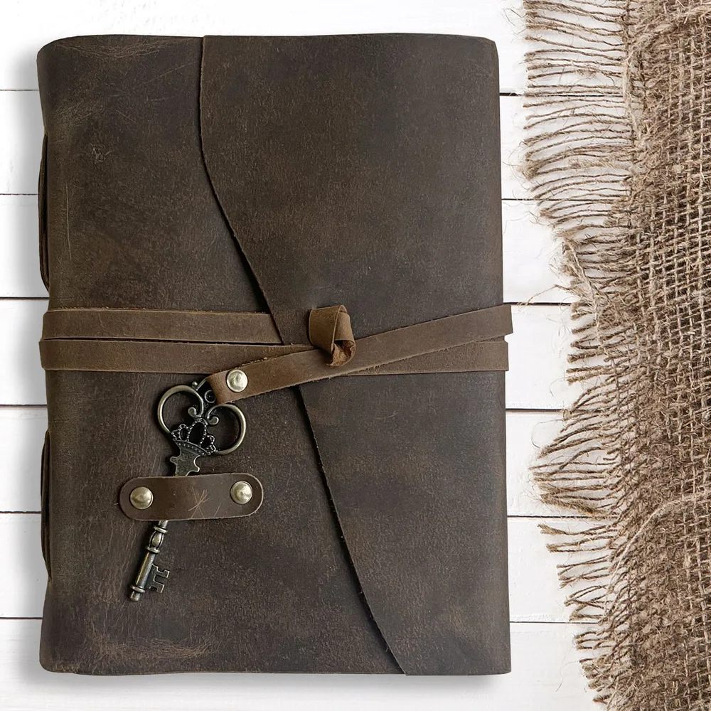 High Quality Rustic Genuine Leather Rings Notebook A6 Spiral Diary Brass Binder Journal Sketchbook Agenda Planner Stationery