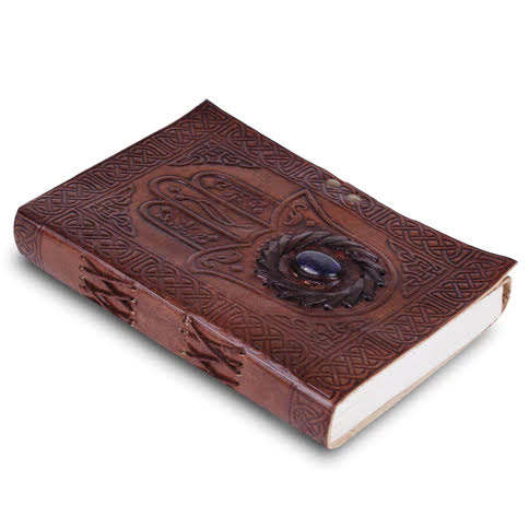 Hamsa Hand - the Evil Eye Protector Third Eye Leather Journal - Handmade Antique Stone Journal Sketchbook Drawing Notebook