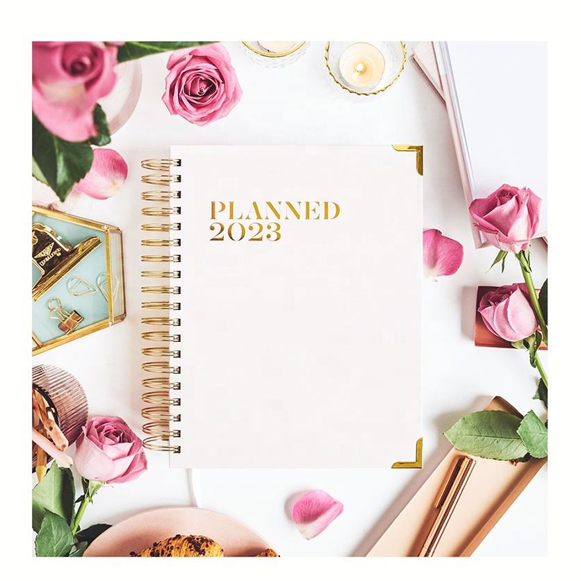 Custom Logo Different Leather Cover A5 Non Dated Daily Spiral Planner Notebook