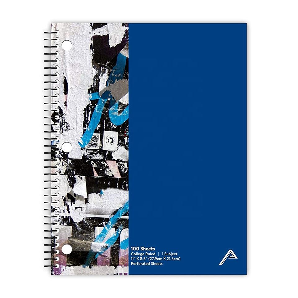Custom Top Bound Spiral Notebook 1 Subject College Ruled Paper 100 Sheets 11x8.5 Inch Assorted Colors 6 Pack