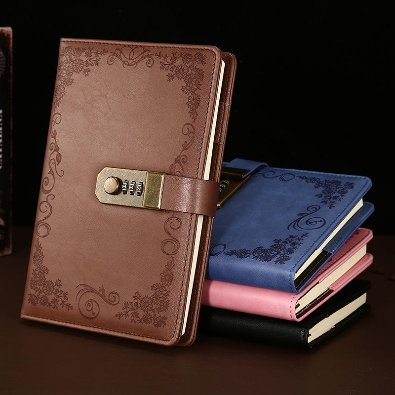 Unruled Notebook School Notebook A4 Big Tiles Notepad Stationery Tan Color with Ribbon Desktop Planner
