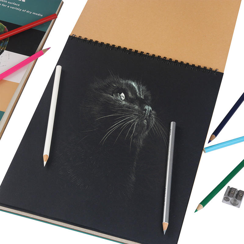Factory Cost Girls Anime Water Color Solid Spiral Hard Cover Tone Tan Black Sketch Book for Student