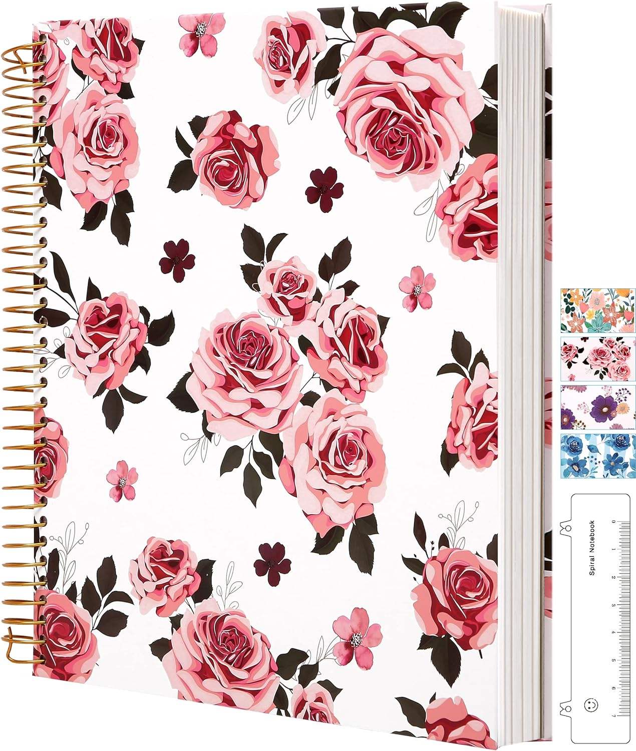 Hardcover Spiral Journal Notebook 8.5 X 11, 200 Pages Floral Spiral Notebook with Pockets, Large Spiral Bound Notebooks