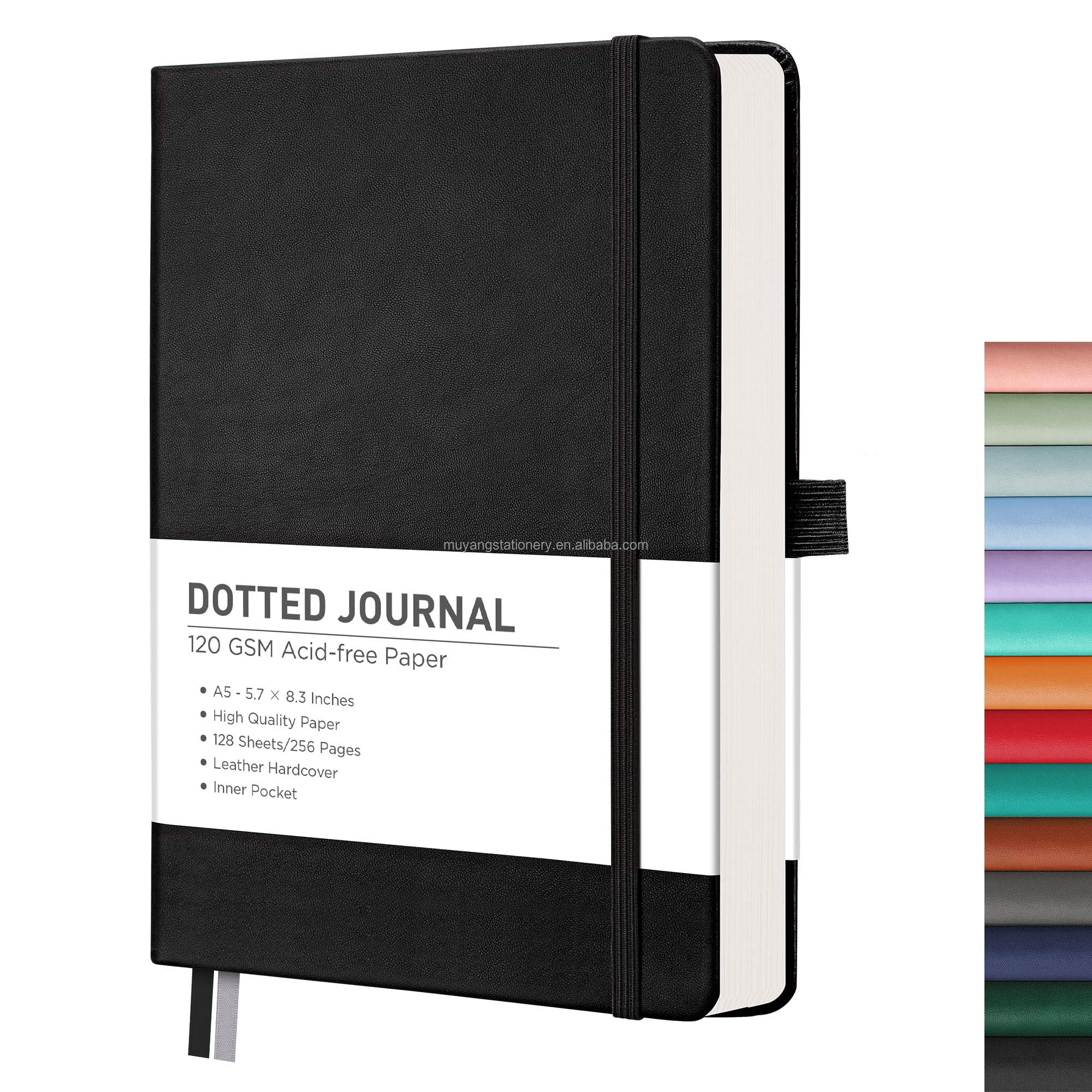 Sturdy Cover for Long-term Use A4 Notepad PU Leather Standard A5 Hardcover Journal Dotted Black Notebooks with Custom Design