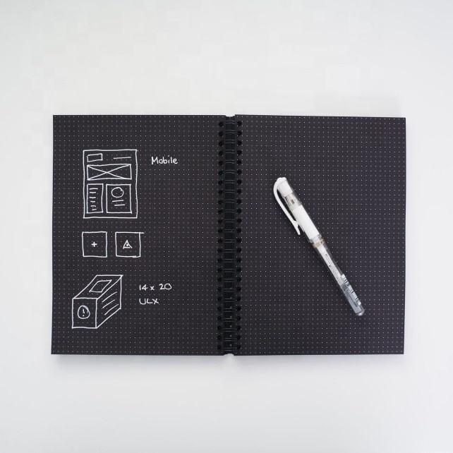 Customized A4 A5 PU Leather Hardcover Journal Diary Spiral Ring Binding Paper Bound Black Pages Dotted Grid Notebook Notepad