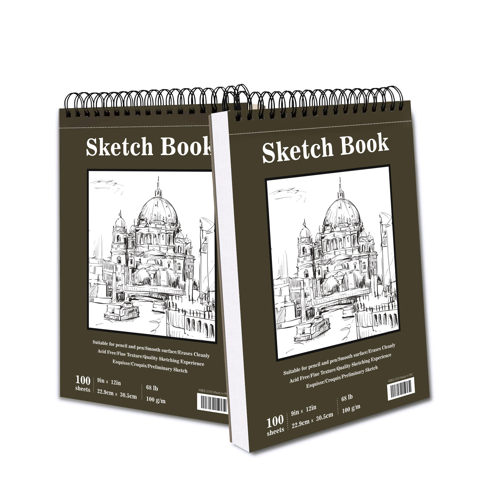 XinyiArt Supply 9" X 12" Top Spiral Bound Sketch Book Pad Acid Free Art Sketchbook Artistic Drawing Painting Paper for Beginners