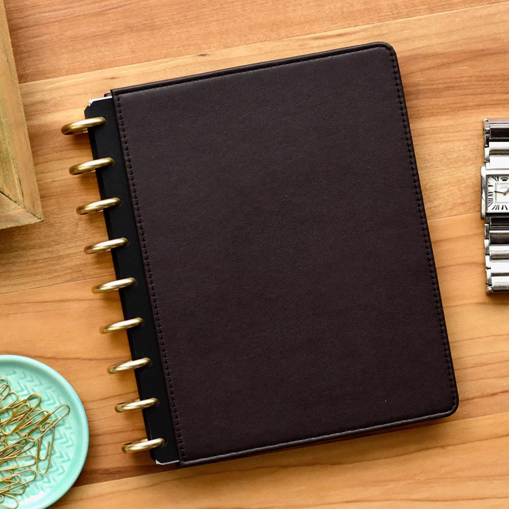 Custom Logo PU Vegan Leather Paper Discbound Disc Bound Journal Weekly Planner Notebook