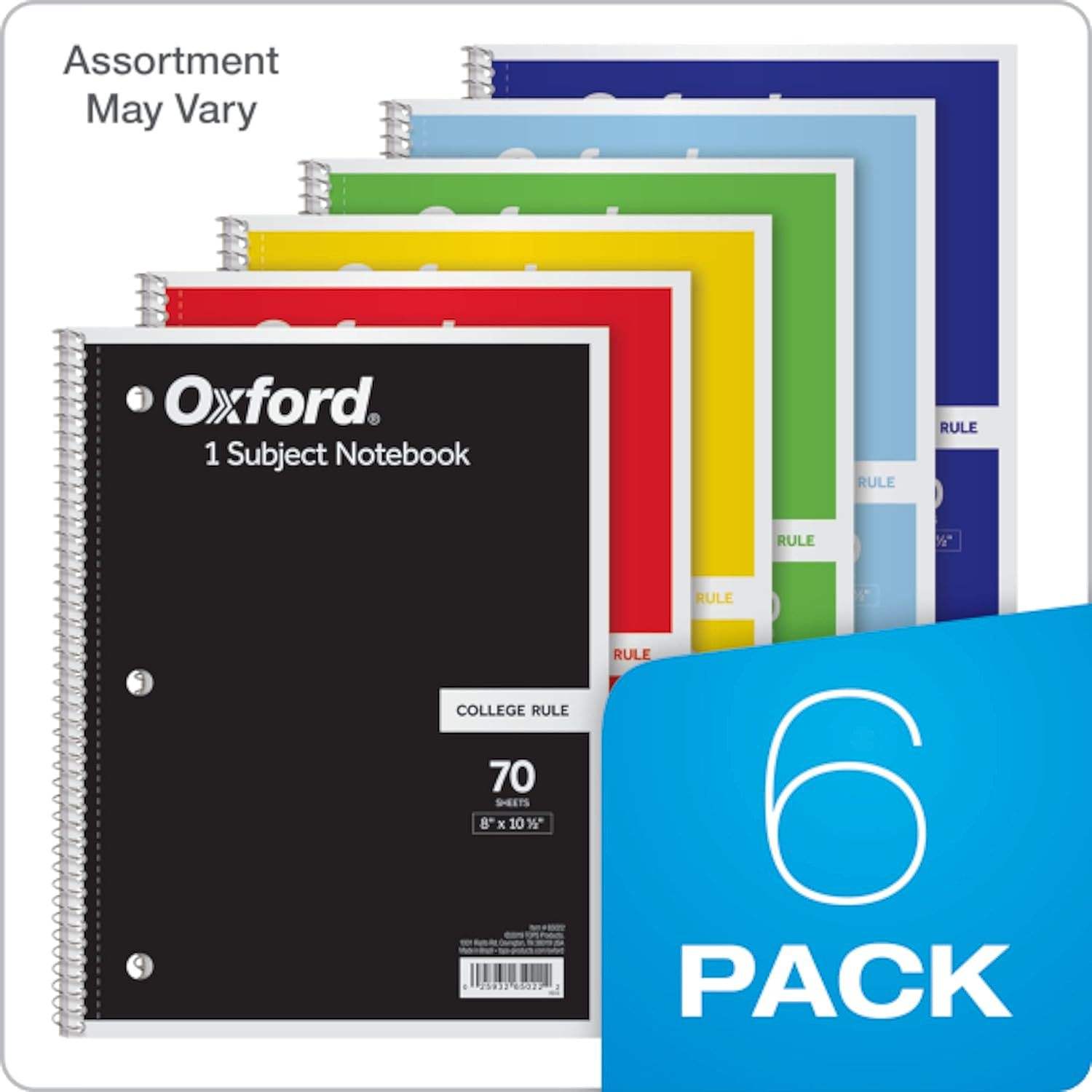 8 X 10-1/2 Inch Spiral Notebook Six Colors 1-Subject Diary Notebook Schedule Planner Easy Tear Wire Journal Customizable