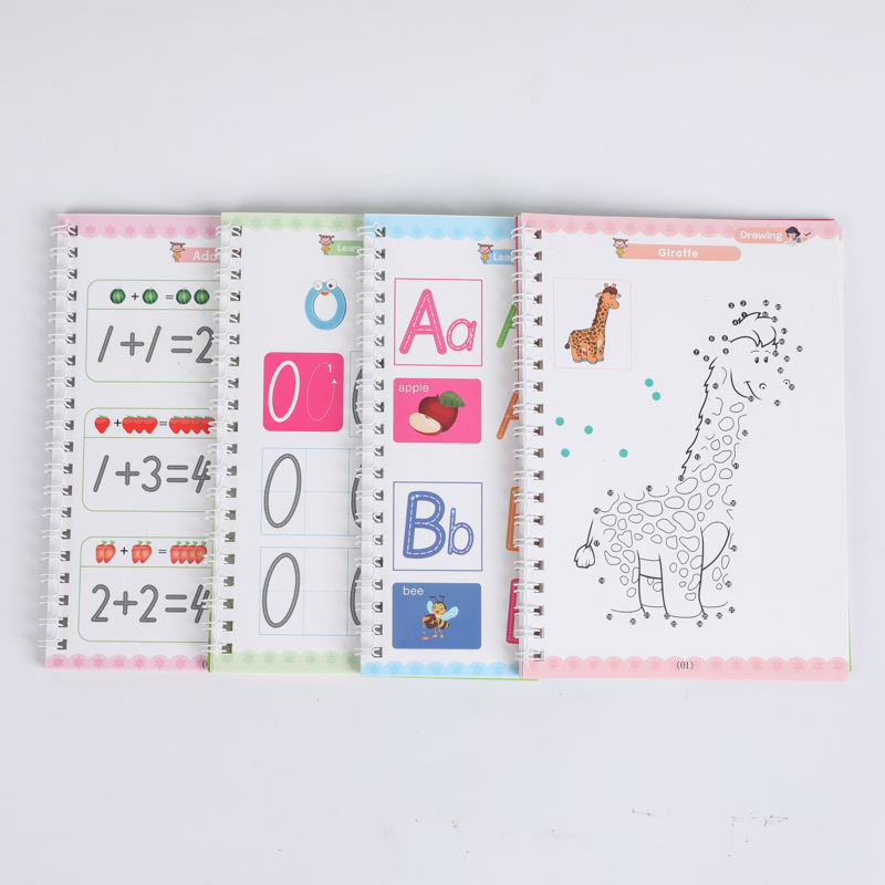 4 Books+8 Pens Reusable Erasable Write and Wipe Book Kids Learning Drawing Books