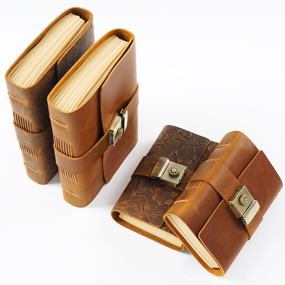 Password Lock Peach Flower Cover Journal Diary with Combination Lock Digital Locking Locked Notebook A5 PU Leather Spiral 100pcs