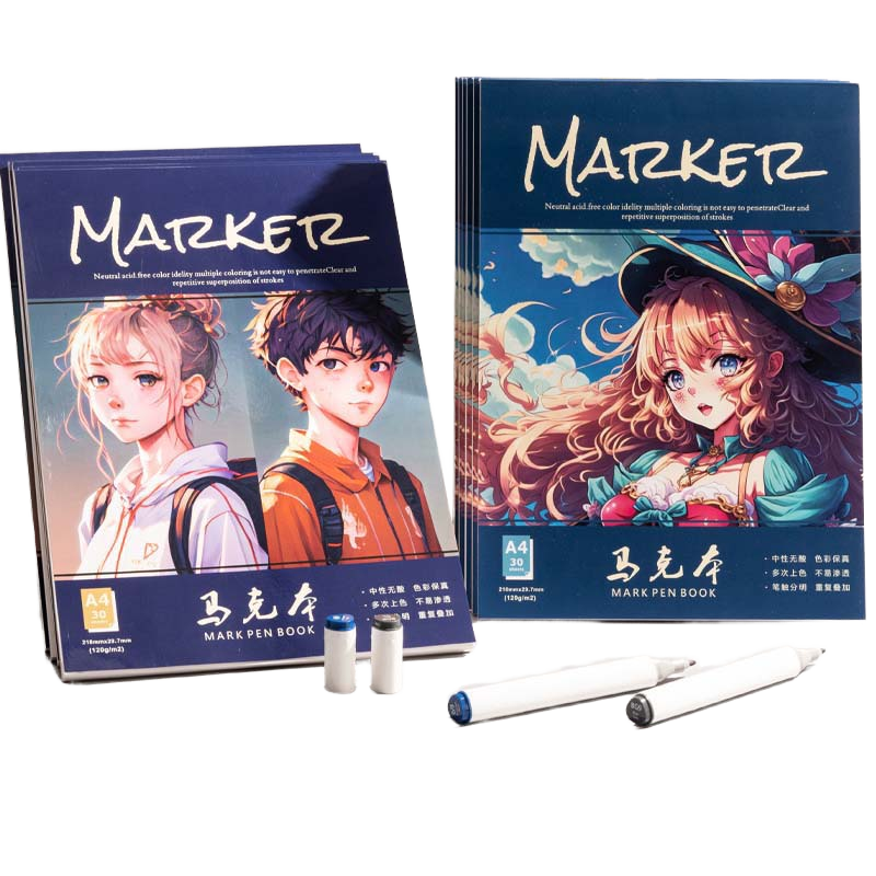 LISI 30 Sheets A4 Size Alcohol Marker Paper Pad 120gsm Heavyweight Sketch Book Painting Coloring Drawing Paper for Kids Beginner
