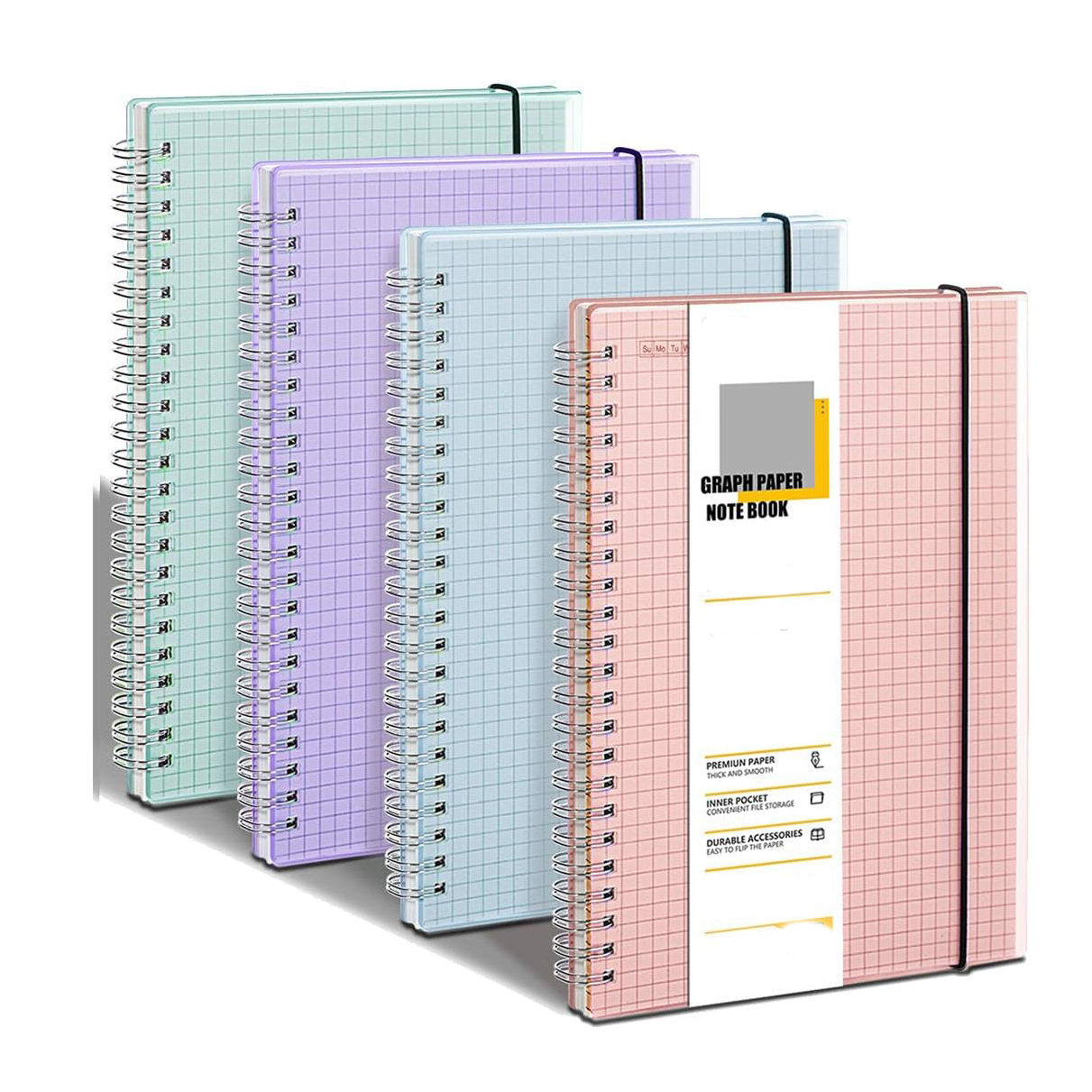 Custom Work School Magazine Waterproof Color Transparent Cover Spiral Hardcover Graph Paper Notebook