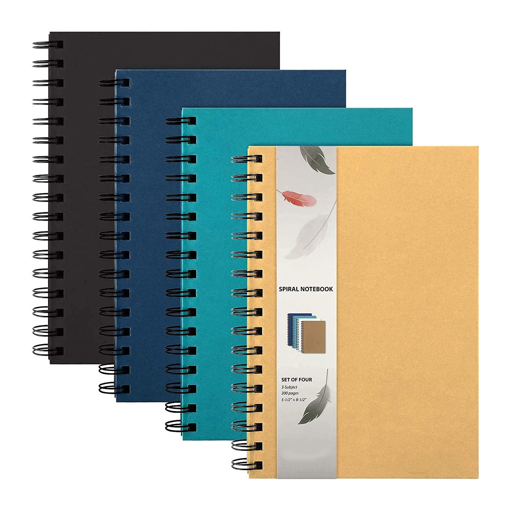 4Pcs Hard Cover Spiral Journal Customized 3 Subject Notebooks with Removable Dividers Cutting Lines Pocket Custom for School
