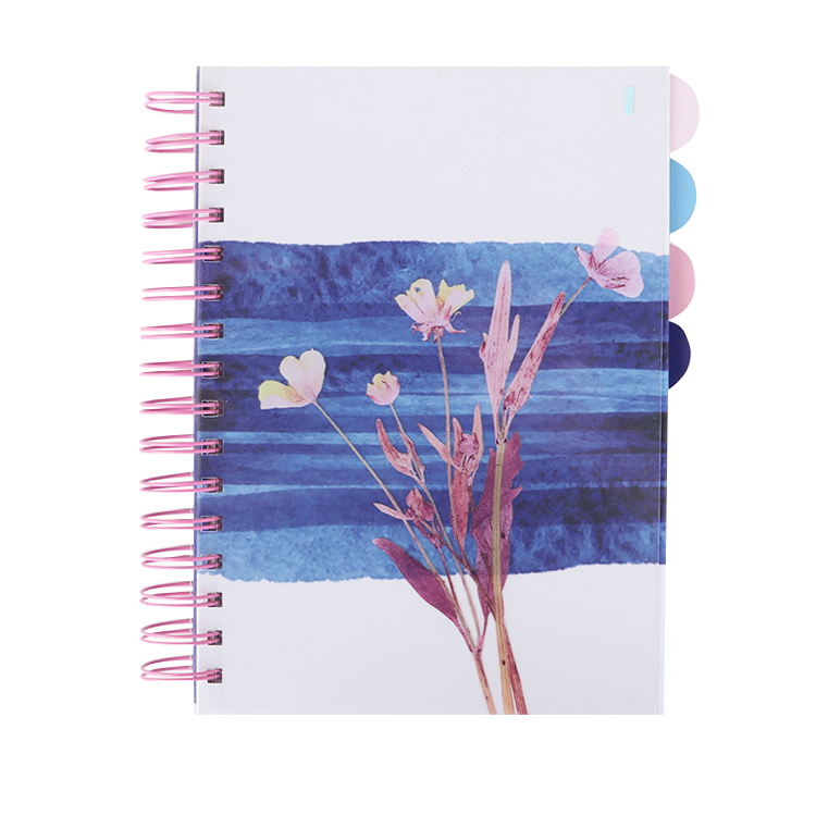 Custom Printed Big Ring Hard PP Cover Journal Spiral Notebook 4 / 5 Subject Notebook with Colored Dividers