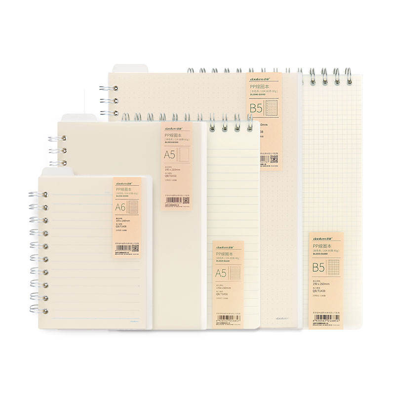 A5 A6 B5 Transparent PP Cover Notebook Grid Ruled Lines Cornell Grid Dot Inner Sheet Spiral Notebook