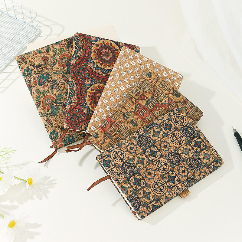 D-07021 HD Digital Print Strap Cork Notebook A5 Notebook Retro Pattern Diary Gift