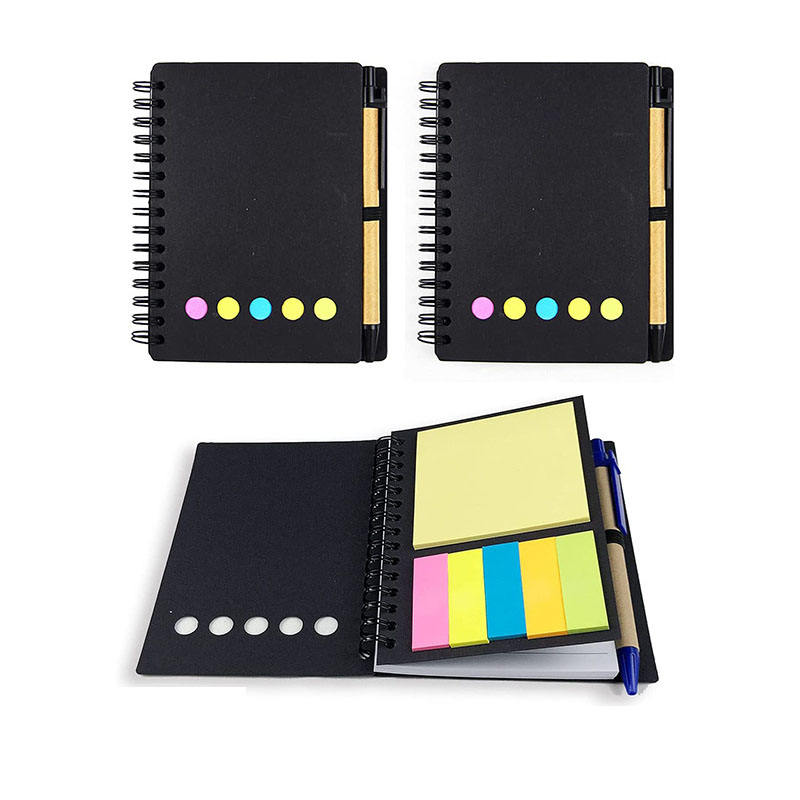 Custom Logo Eco-friendly A5 Spiral Notebook Folding Kraft Cover Memo Sticky Notepad with Pen Promotion Small Book