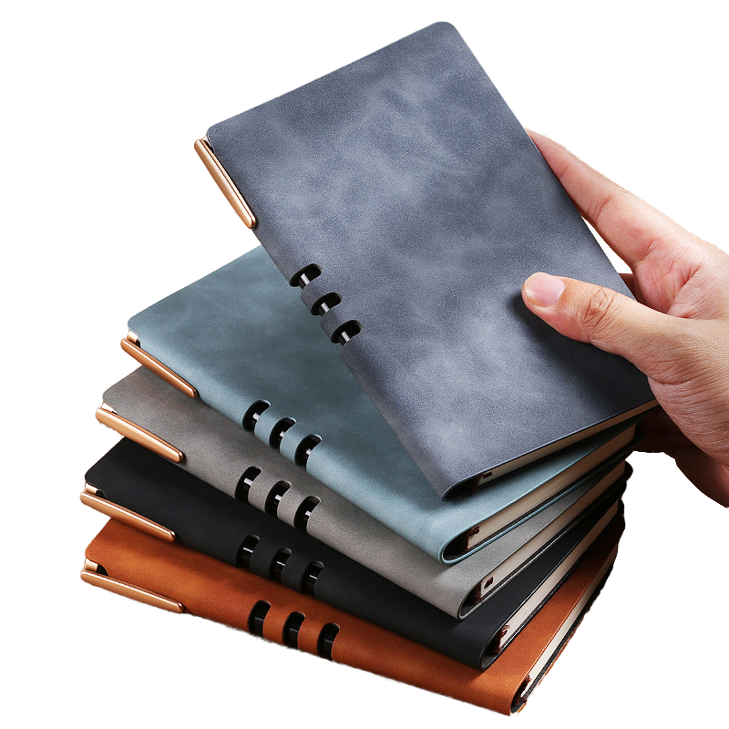 Customized logo A5 A6 B5 hard leather cover daily planning with elastic band paper planning notebook