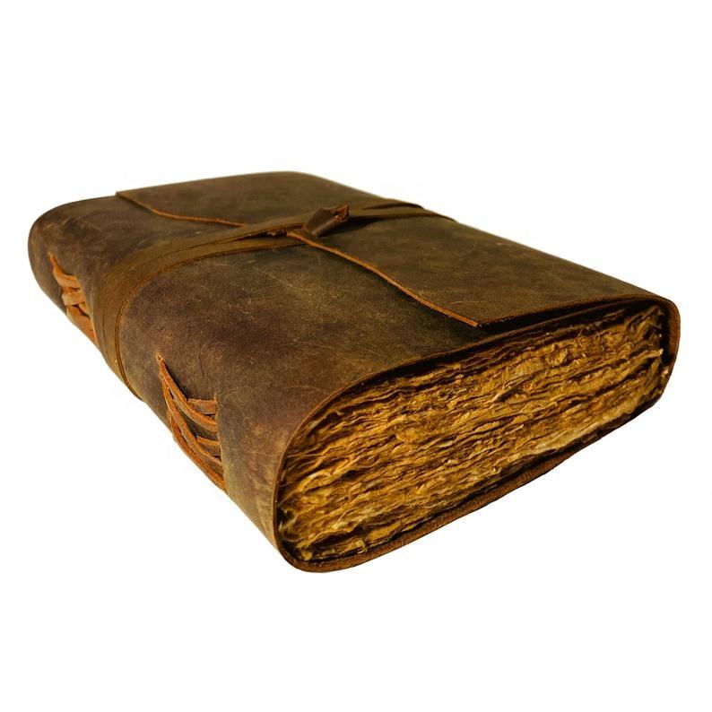 Leather Vintage Journal or Sketch Book Notebook with Vintage Deckle Edge Handmade Paper Hand Made Blank Books Calligraphy Books