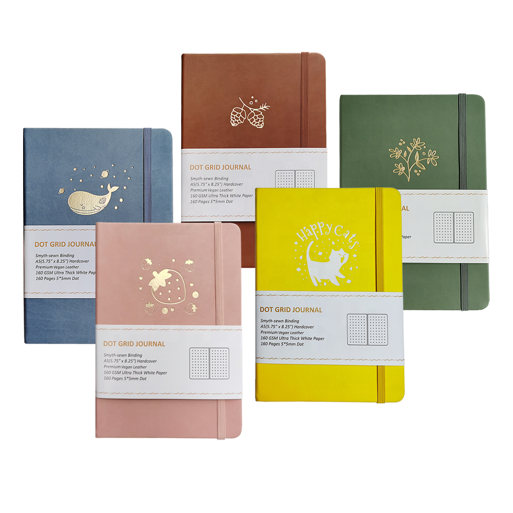 A5 Notepads Custom logo Printed 100 Pages 100 Gsm A5 Notebook Dot Grid Pu Leather Notebook Cover