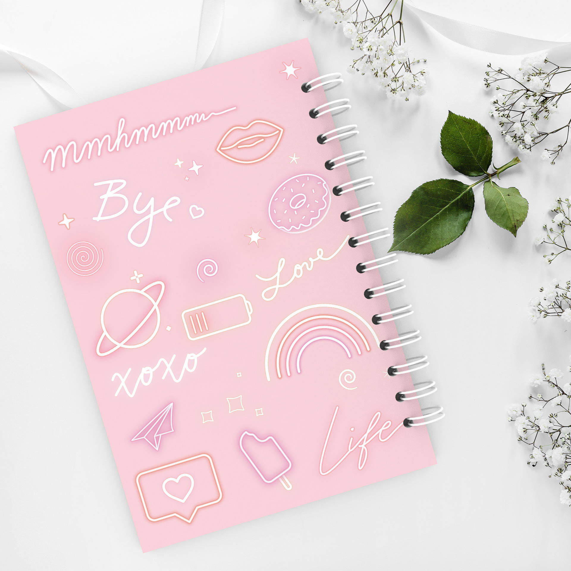 Custom Printed Aesthetic Floral Cute Notebook for Girls A5 Diary Book With logo Soft Cover Leather Spiral Notebooks Journal