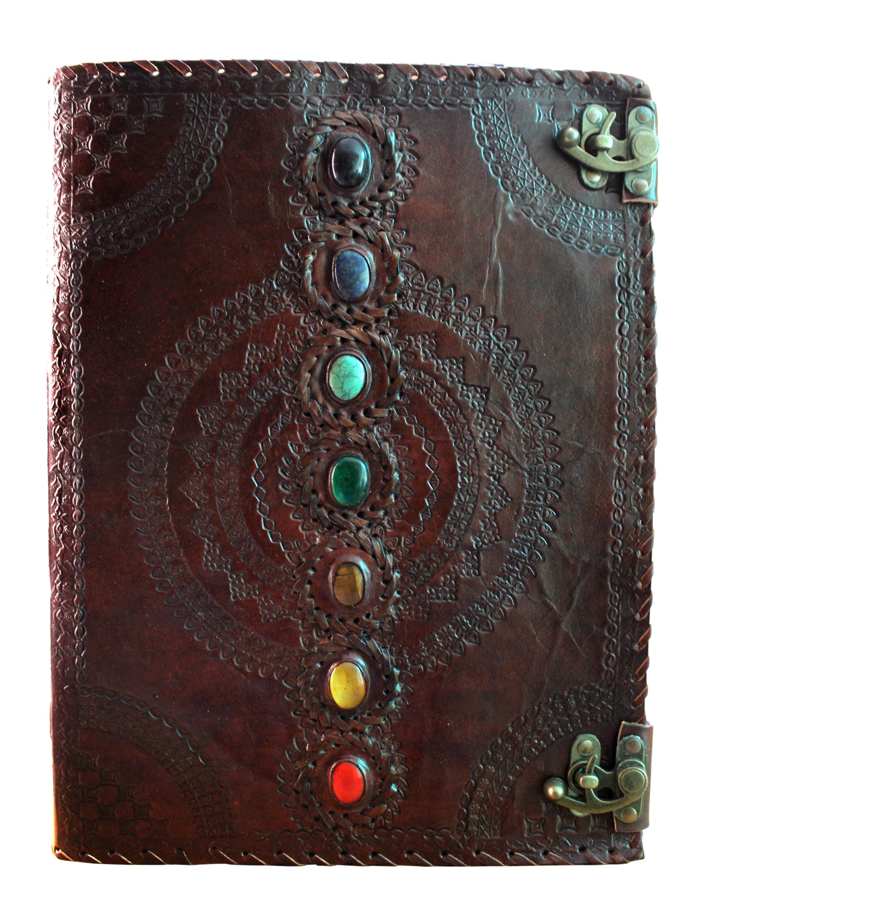 Extra Large 7 Chakra Stone Leather Journal Handmade Book of Shadows Notebook Journal & Sketchbook Leather Journal