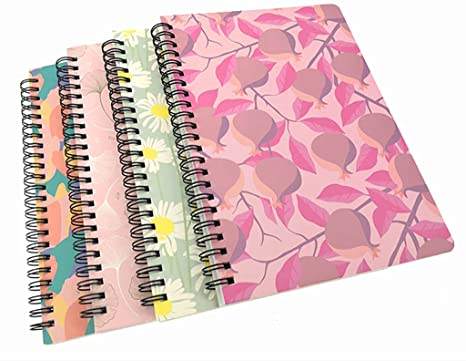 4 Pack A5 Spiral Notebook Journal Ruled Sketch Book Notepad Diary Memo Planner A5 Size(8.3X5.7") & 80 Sheets (Leaf&Flo