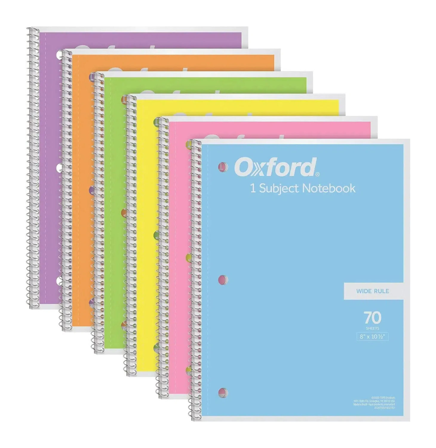 Oxford Spiral Notebook 6 Pack, 8 X 10-1/2 Inch, Wide Ruled Paper, Color Assortment May Vary, Note Book for School Students