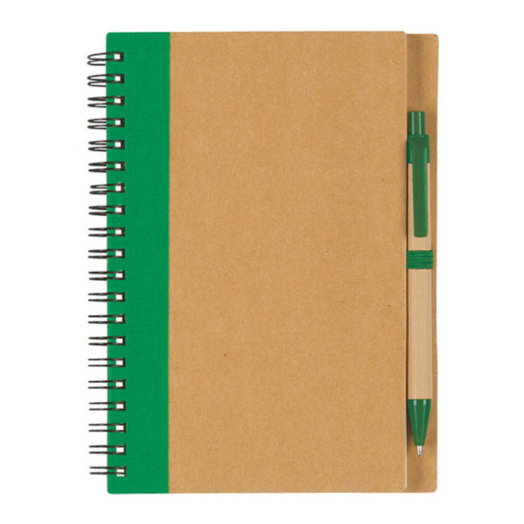 Wholesale Custom Size A4/A5/A6 in Bulk Wire Binding Spiral Kraft Paper Cover Recycled Coil Notebook With Ball Pen