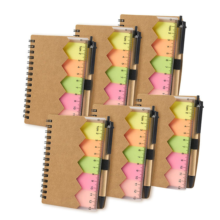 Personalized A5 to A3 Spiral Mini Notebook Recycled Paper with Leather Cover Printed Style Custom Logo Includes Pen Sticky Notes