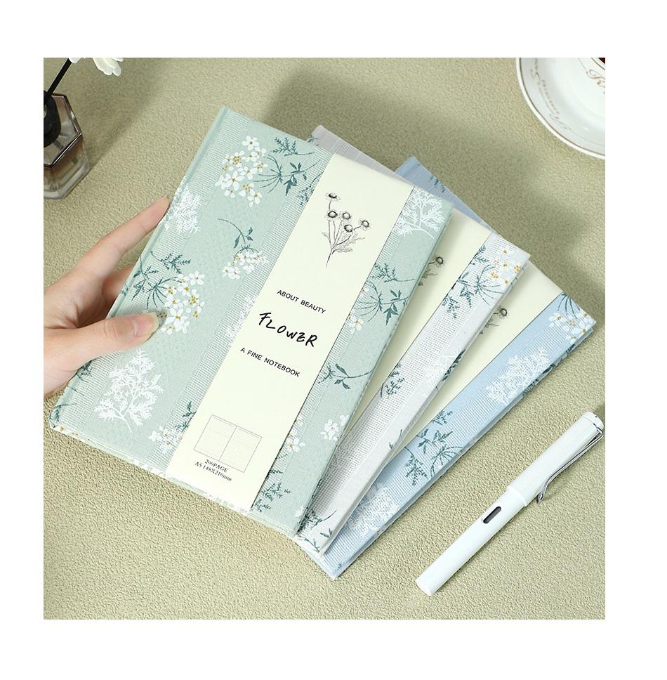 Custom Logo A5 Hardcover Lined Ruled Paper Embroidery Journal Fabric Linen Notebook