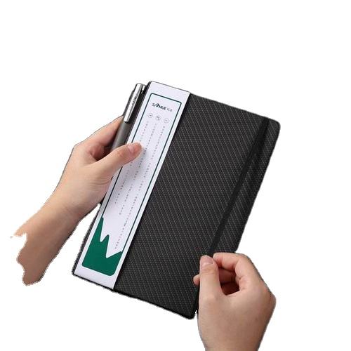 A5 Fiber Carbon Thermo PU Hardcover Black Notepad Journal Notebook with Elastic Band and Pen Sleeve