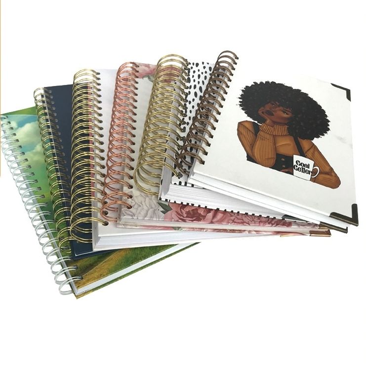 Customizable Spiral Bound Hard Cover Leather A5 Journal Stickers School Custom Planners Binding Notebooks with Lined Paper