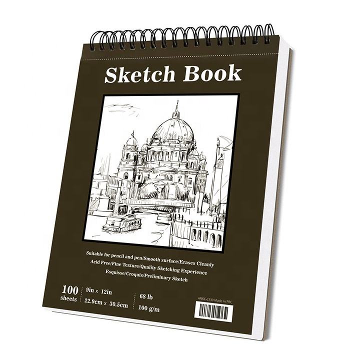 Hot Selling 9x12 Inch Sketch Book Wholesale 100 Sheets Spiral Notebooks for Drawing