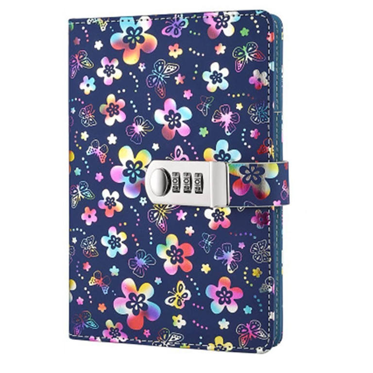 Simple Black PU Leather Password Lock Notebook A5 Diary Journal with Combination Lock and Pen Holder