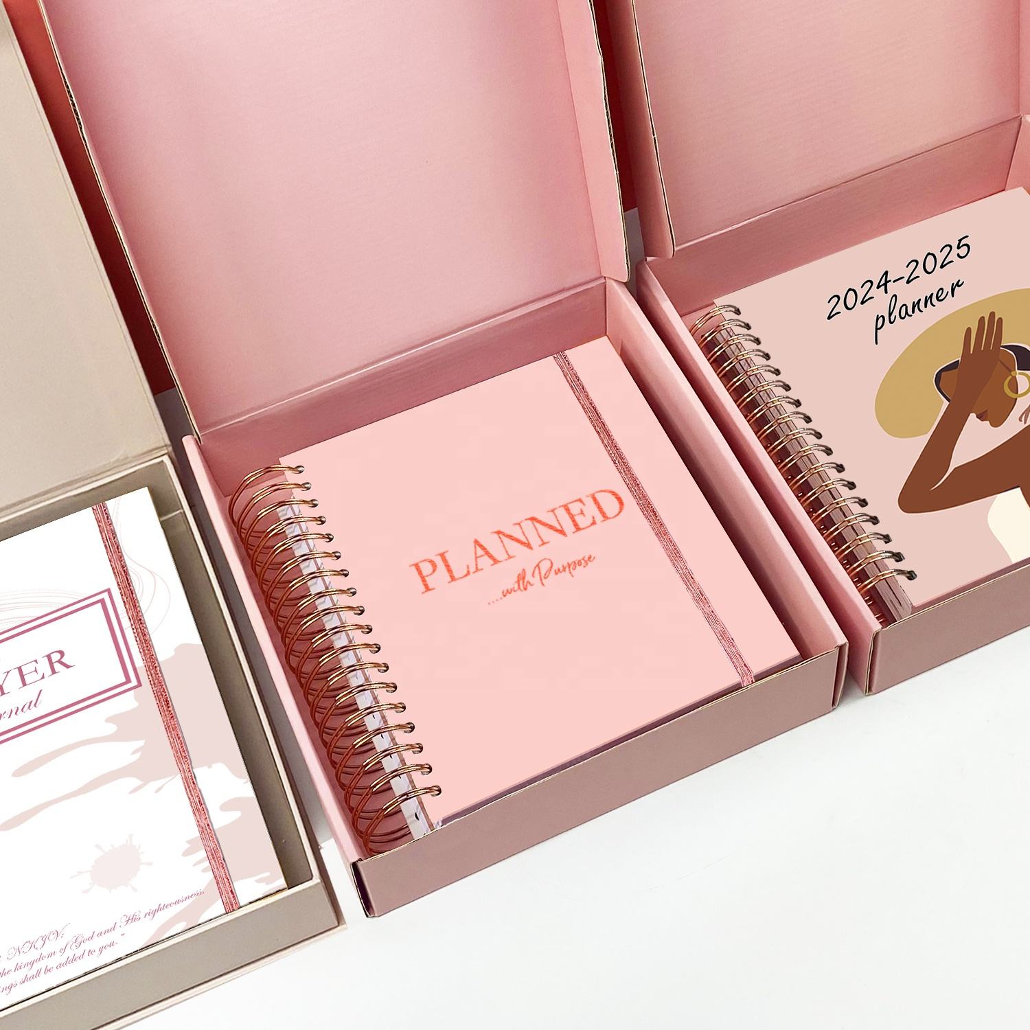 Custom Logo Gold Spiral Binding Soft Colorful Kraft Cover A5 Size Ruled Weekly Daily Planner Notebook