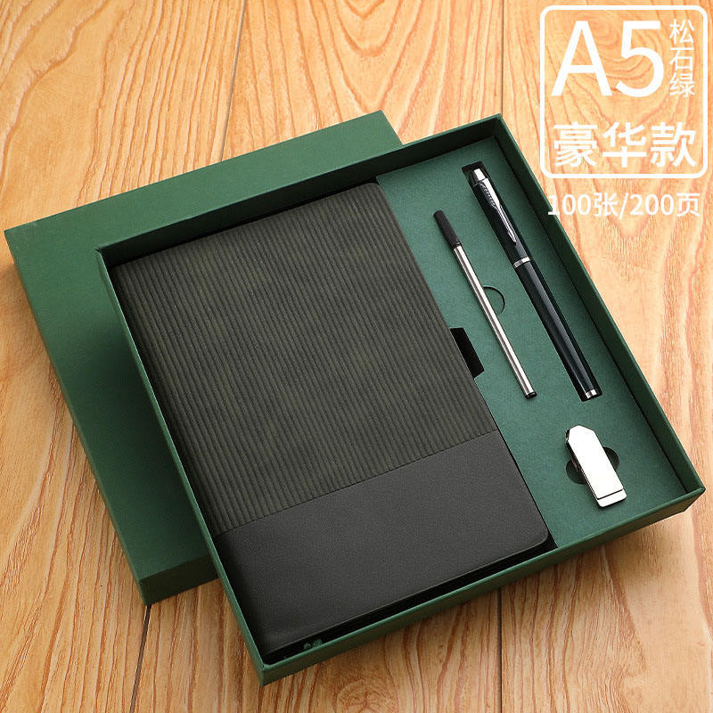 2025 New Product Birthday Gift Carbon Fiber Writing Ballpen Stationery Set Business Soft Leather Work Simple Diary Notebook