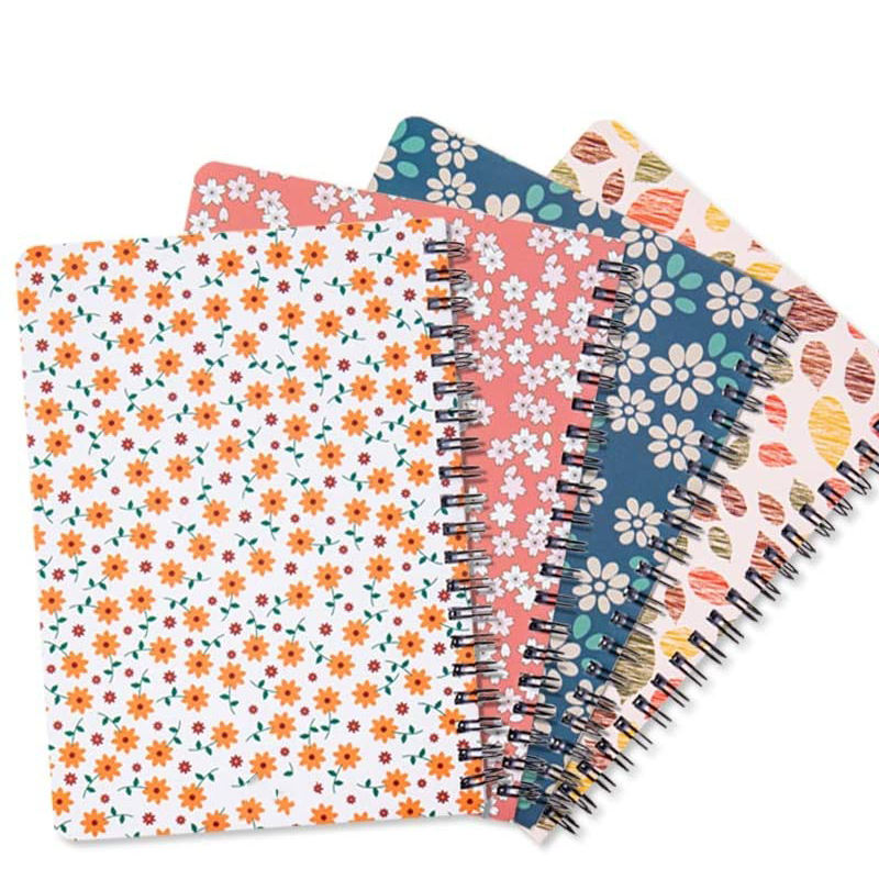5 by 7" Sized Spiral Lined Notebook with Custom Logo Printing of 4 Subjects & Inner Pocket Available