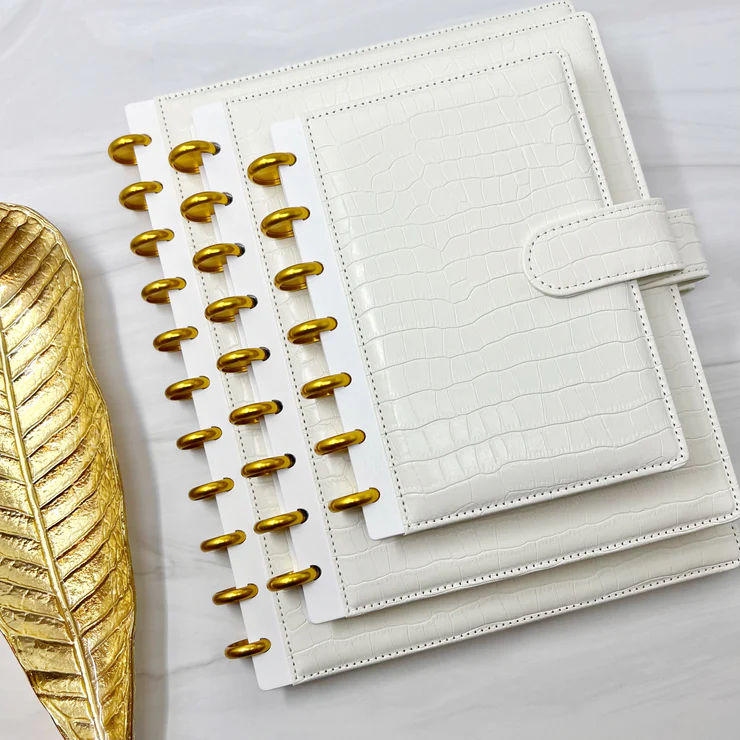 Customized JuniorA5 A4 Medium Letter Size Disc Bound Binding Cover Luxury Crocodile Leather Texture Planner Notebook Cover