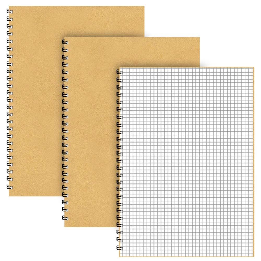 Custom A5 Grid Spiral Notebooks 3 Pack Squared Journal Kraft Cover 5mm Square Grid Pages 5.3 X 7.5 Inch White Paper