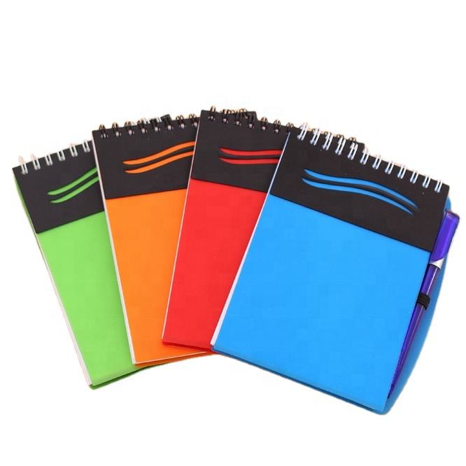 Customized Cheap Mini Pocket Plastic Cover Spiral Notebook With Pen