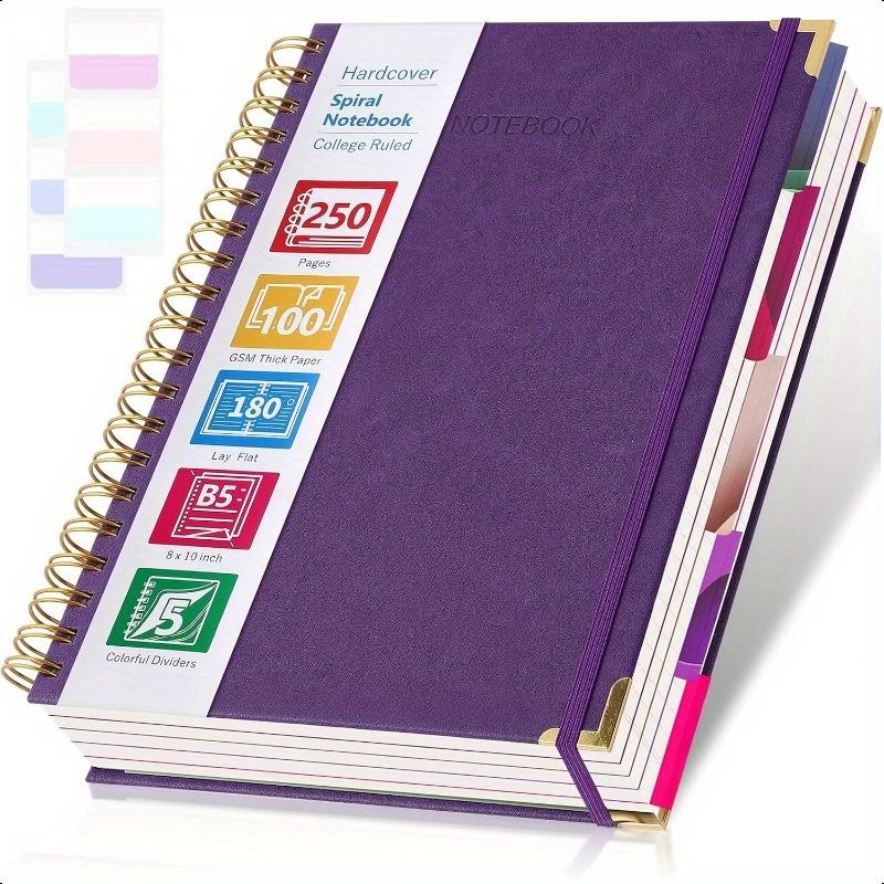 Spiral Notebook 6 Pack, 1 Subject, College Ruled Paper, 8 X 10-1/2 Inch Pastel Pink Orange Yellow Green Blue and Purple 70Sheets