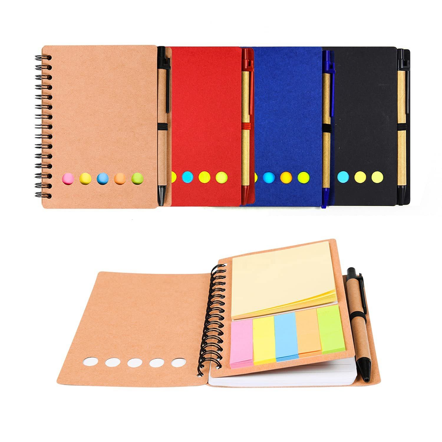 Ready to Ship Spiral Kraft Paper Cover Small Notebook Steno Pads Lined Notepad With Pen in Holder